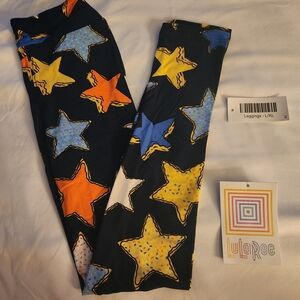 LuLaRoe Kids Star Print Leggings - Blue, Yellow, Orange, Blue